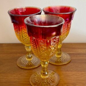 Vintage Indiana Glass Amberina Sunset Carnival Glass Goblets, set of 3